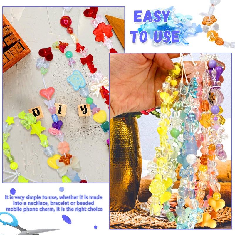 RYKOMO 500PCS Acrylic Assorted Beads Flower Sweetheart Butterfly Candy Acrylic Kawaii Aesthetic Beads Assorted Beads for Bracelets DIY Jewelry Making (10 Candy Colors) - Image 4